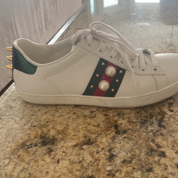 Gucci Shoes Gucci Ace Studded Redgreen Pearl Tennis Shoe Poshmark